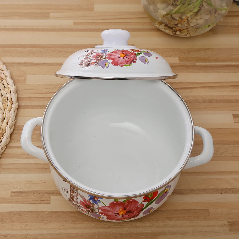 High Quality Double Handle Enamel Cast Iron Casserole with Flower Turkish Cookware Set