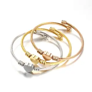 Ins Luxury Heart Charm Bracelet Pendant Rose Gold Plated Stainless Steel Bangle Jewelry Personalized Cable Wire Bracelets Bangle