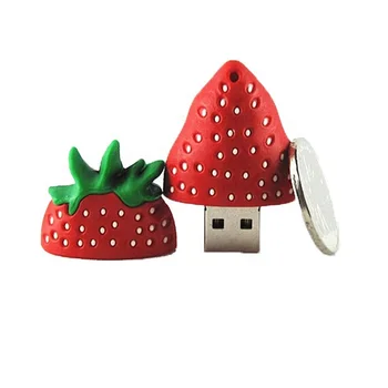 High Quality Promotional Logo Customized Memory Stick Cute Fruit Pvc Usb Strawberry Flash Drive Mini Red Berries Pen Drive