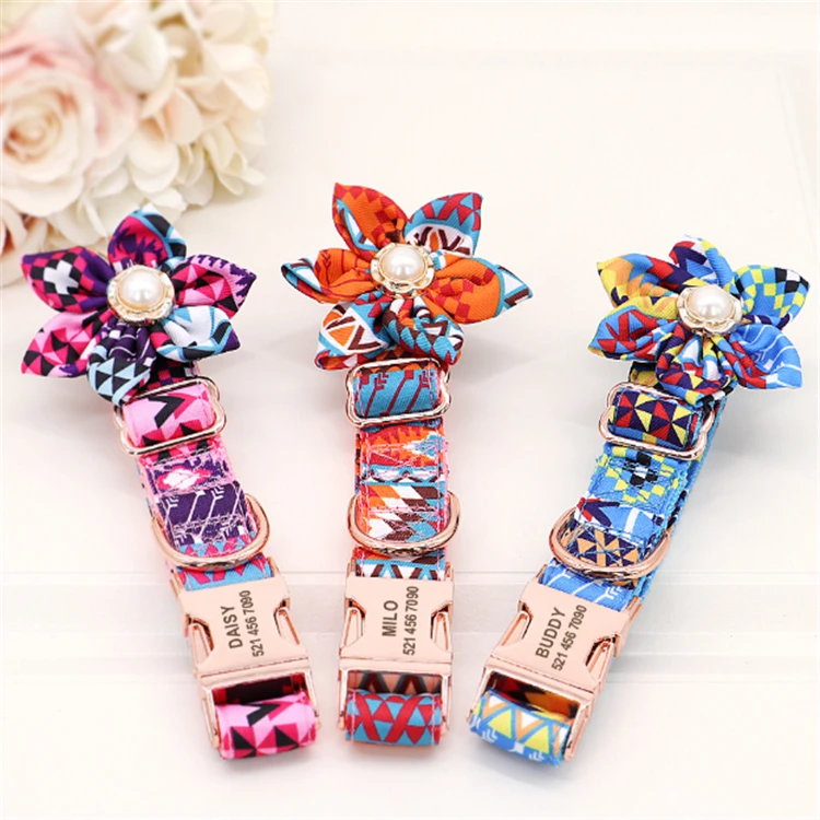 Dog Collar with Flower for Girl Dog,Puppy Collars Cute Girl Dog Collars  with Safety Metal Buckle Adjustable Floral Pattern Dog Collar for Puppy  Small