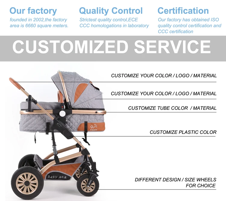 Luxury 3-in-1 Multifunction Baby Stroller with Removable Carry Cot Pram Wholesale Option