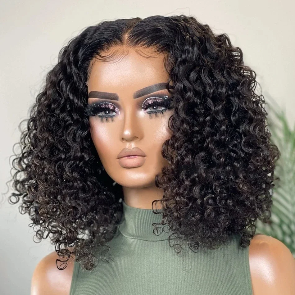 Peruca bob curta cabelo humano lace front ondulada cacheada_voghion.com
