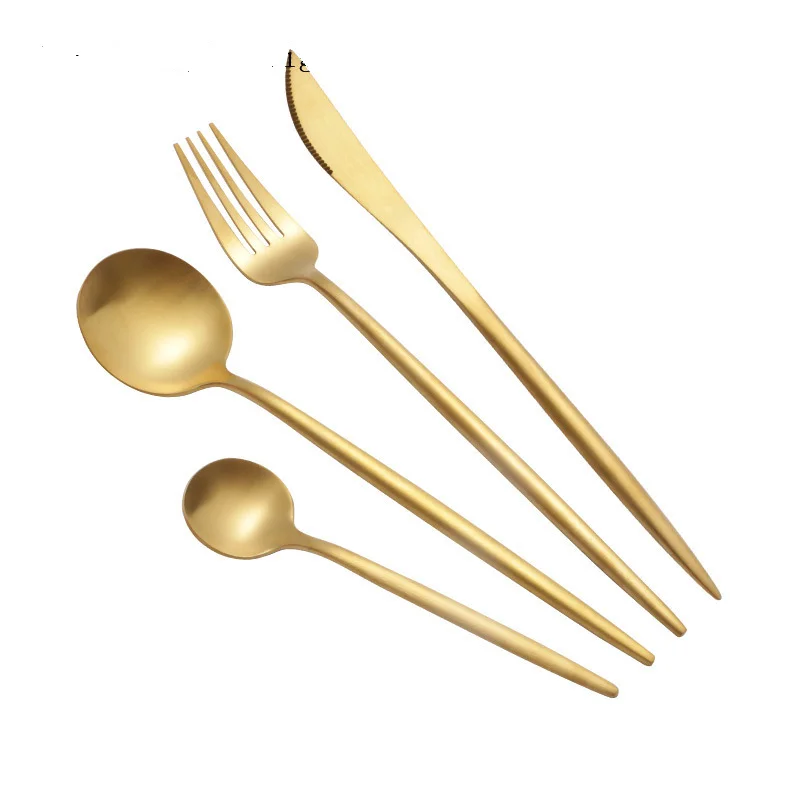 High Quality Stainless Steel Reusable Titanium Gold Plated Matte Gold Restaurant Copper Cutlery Set for Wedding