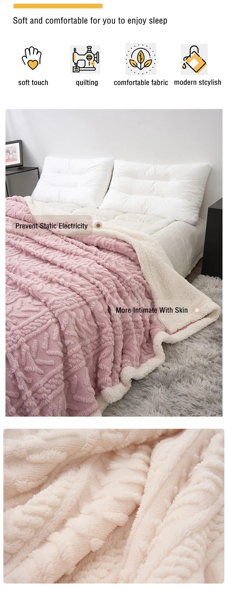 Bed Warming Soft Thick Fleece Luxury Factory Blanket For Winter Summer