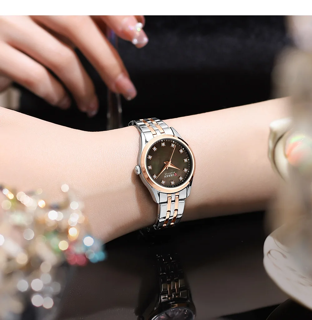 Curren 9111 Luxury Casual Fashion Simple Diamonds Design Ladies Luminous Watch Stainless Steel Band Waterproof Watches for Women