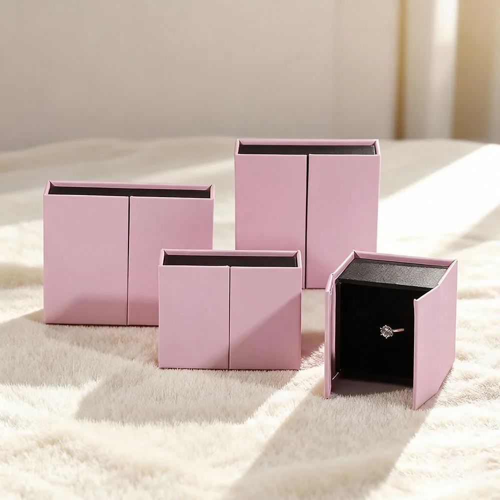 Custom Pink Jewelry Presentation Box | Double Door Velvet Packaging with Magnetic Closure for Your Brand