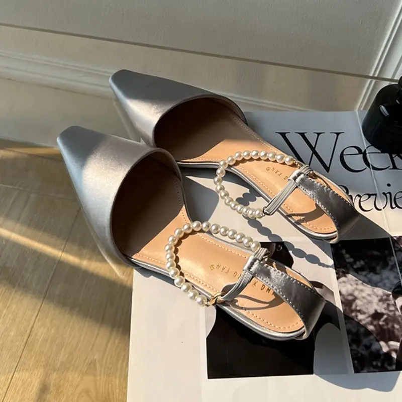 chaussettes独特时尚高跟鞋珍珠女鞋性感女士低粉高跟鞋