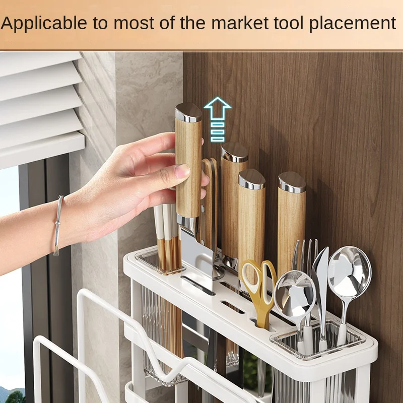 Multi-Functional Integrated Knife Holder Box Pot Lid Cutting Board Standing Type Kitchen Storage Rack Wash Drain Household Metal