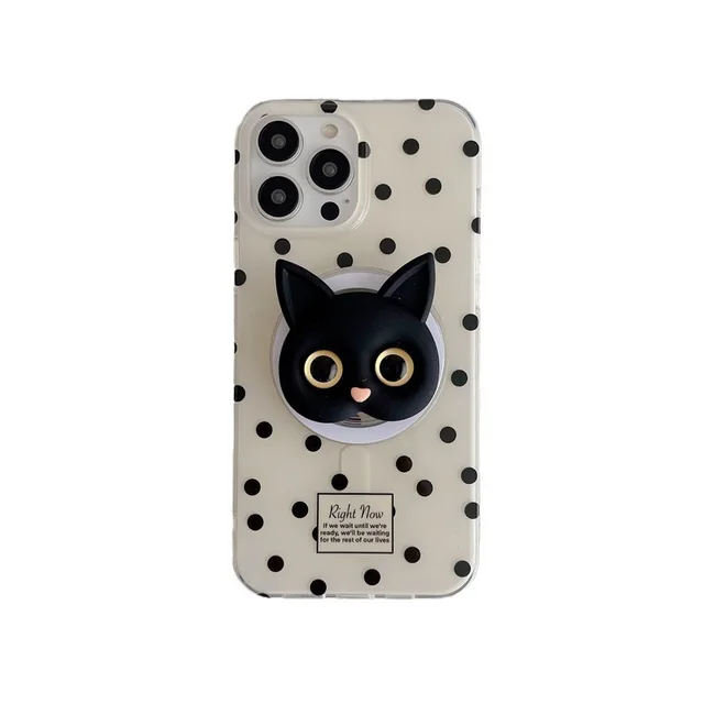 ins Dot Black Cat Magnetic Stand IMD Protective Shockproof Mobile Phone Accessories Cover Case For iPhone 11 12 13 14 15 Pro Max