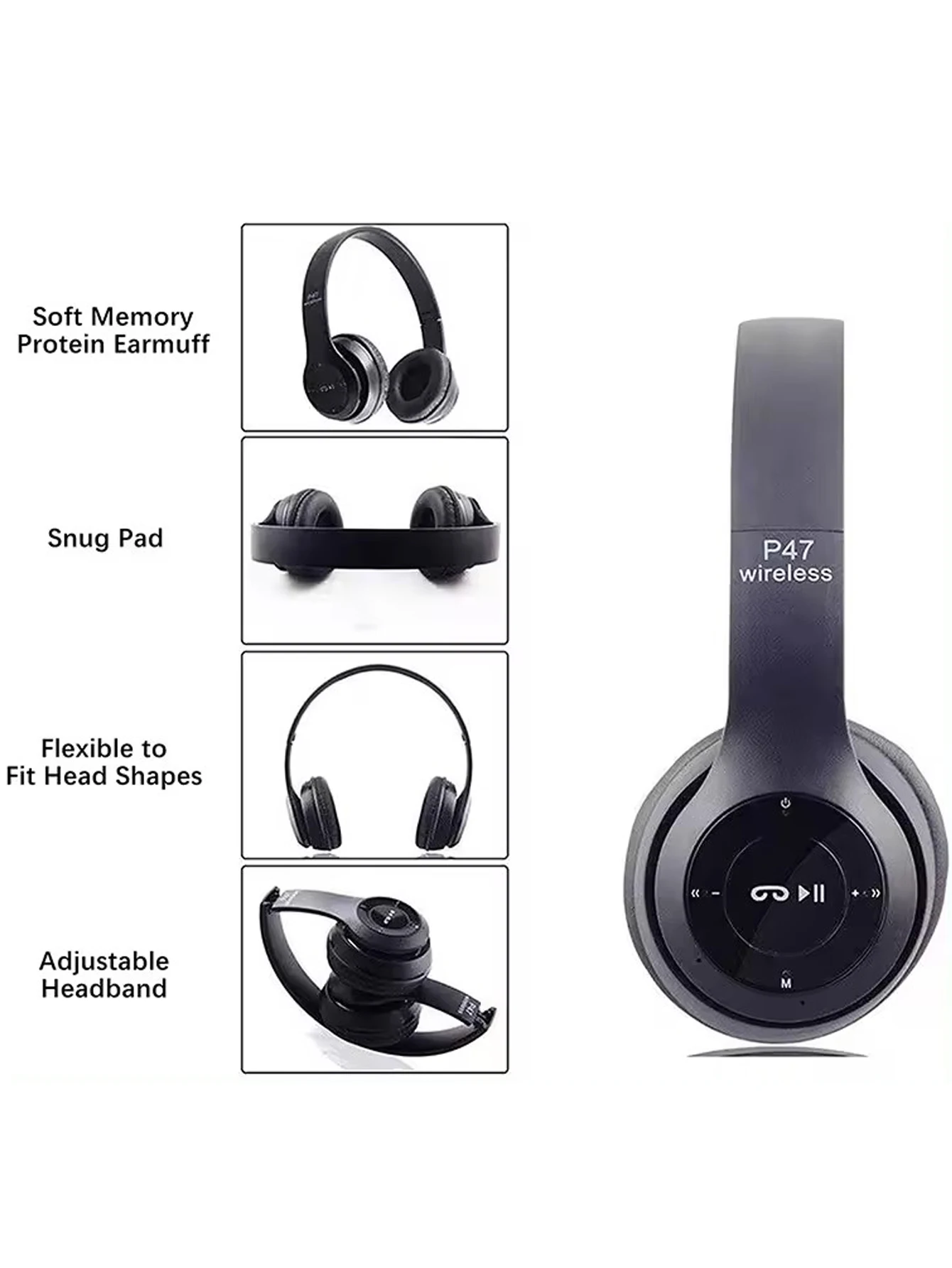 P47 Wireless Bluetooth Headphone With Microphone Foldable Headsets Bass HiFi Sound Music Stereo Earphone For Smartphones TV Game