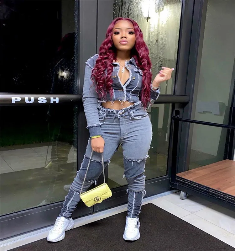 Denim Suits Autumn Casual Two Pieces 