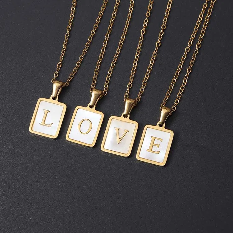 Initial Letter Square Pendant Necklace