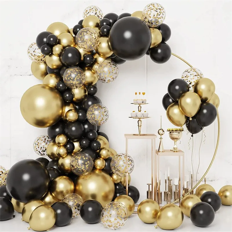 124pcs Black And Gold Balloon Arch Kit Birthday Party New Year Baby ...