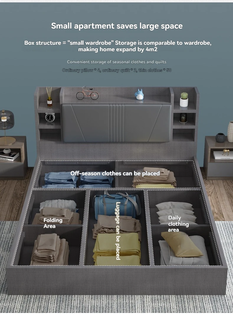 Modern Simple Air Pressure High Box King Size Storage Bed Bedroom ...