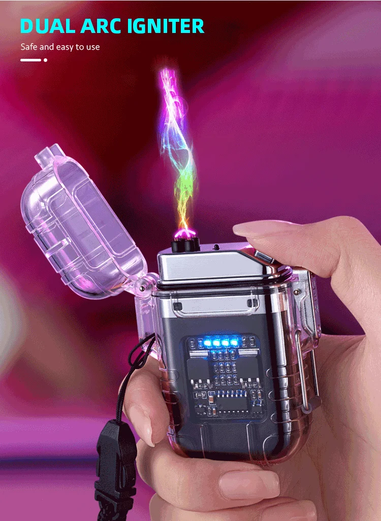 Transparent Waterproof Plasma Double Arc Electric Lighter Rechargeable