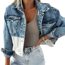 Wholesale New Design Washed Frayed Denim Jacket Gradient Loose Cropped Cool Girl Coat