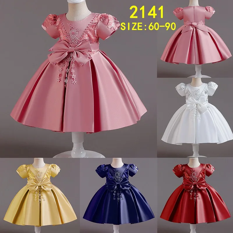 Toddler Baby Girl Birthday Princess Dresses Newborn Wedding Party Dress for  Girls Infant Embroidery Bow Summer Clothes