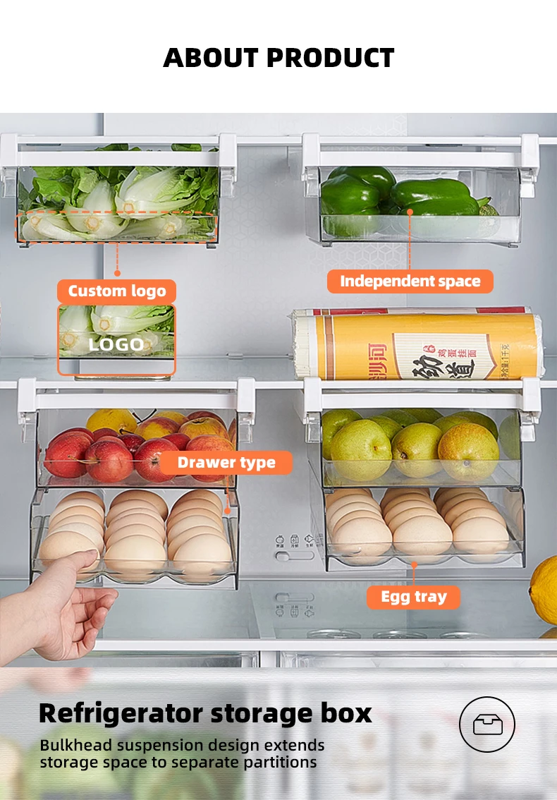 Wannuo  1/2 Layer Hanging Clear Food Storage & Container Plastic Egg Storage Boxes For Refrigerator Storage factory