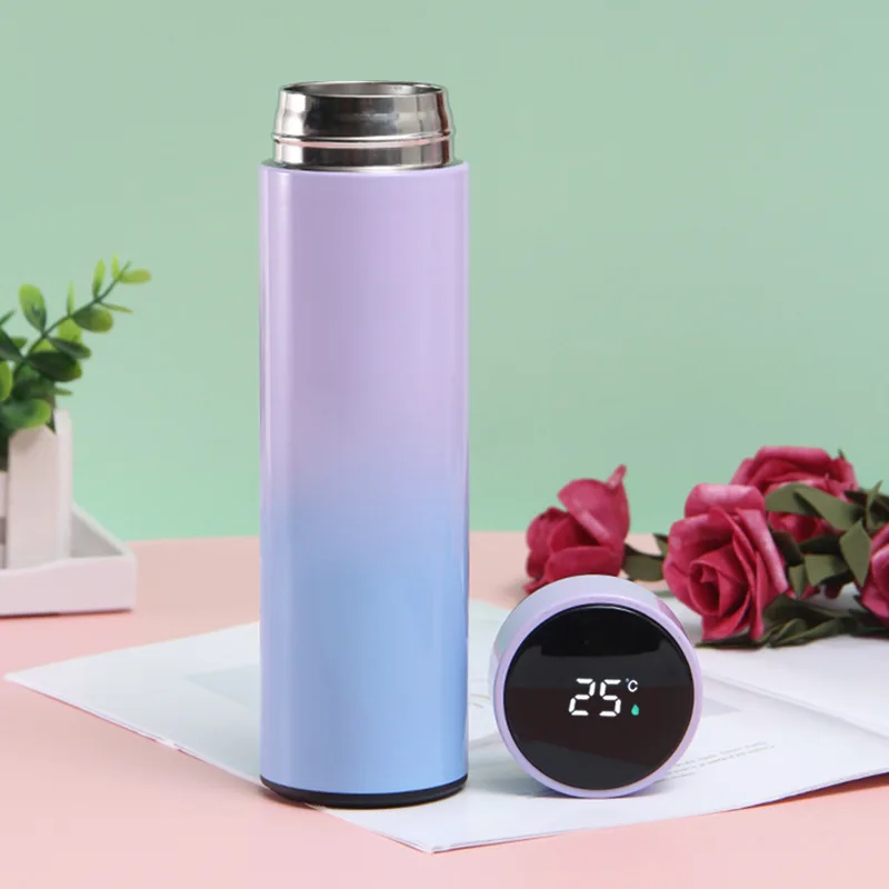 MEDO 500ml Gradient Color Smart Reminder Thermos Flask Led Digital Temperature Display Stainless Steel Cup Water Bottle