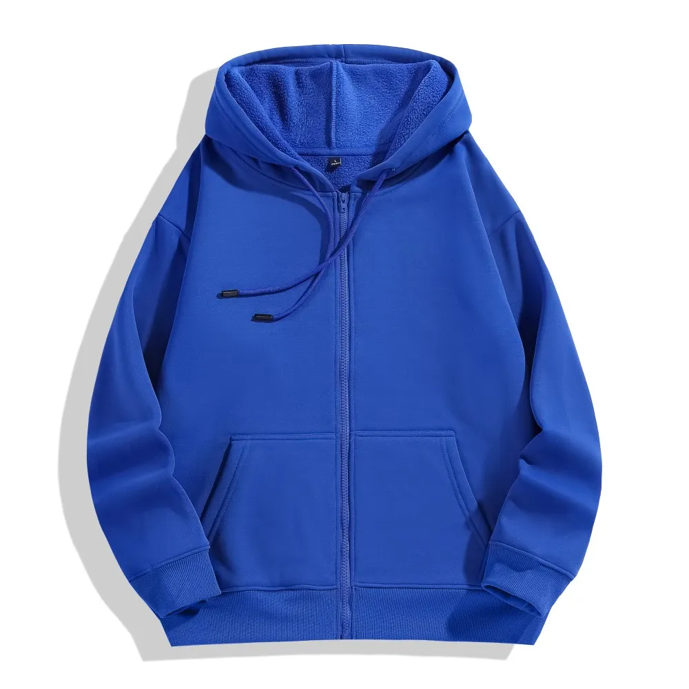 Unisex Custom 350gsm Blank Full Zip Up Hoodie Fleece Oversized Heavyweight Winter Warm Zip Up