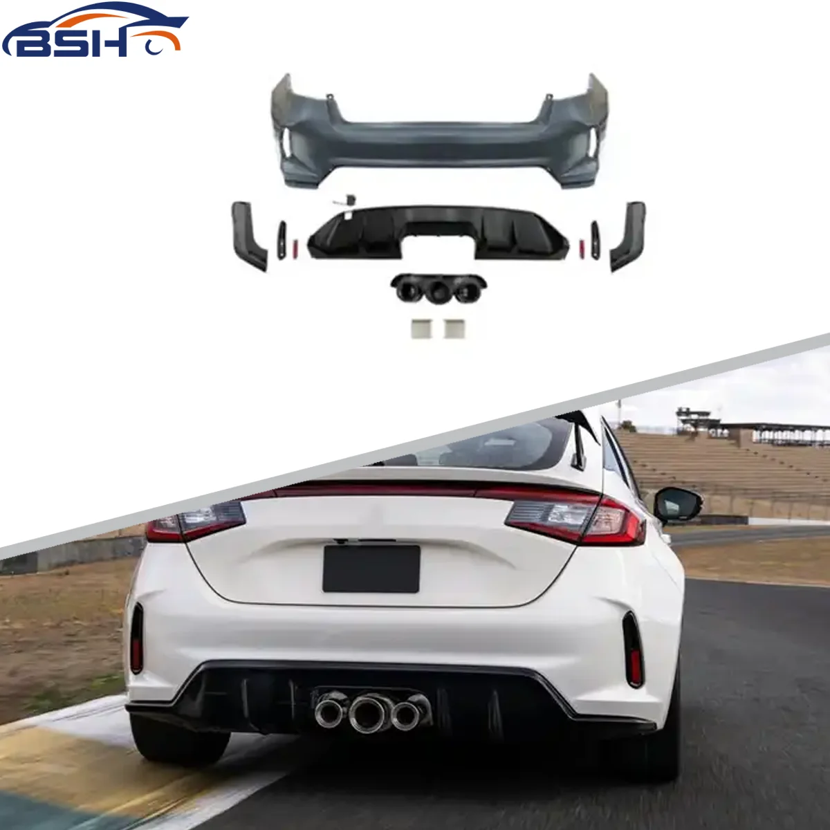 Car Conversion Type-r Rear Bumper Lip With Intermediate Exhaust For ...