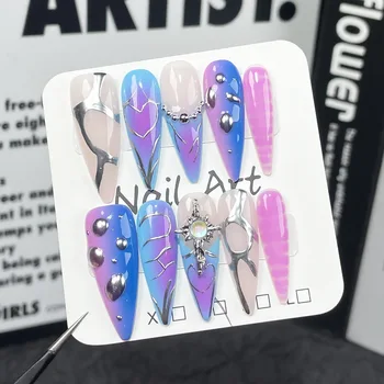 Two Colours Gradient Sweet Cool Spice Girl Irregular Shape Hand-painted Handmade Wearable Nail Nail Art Patch Drops