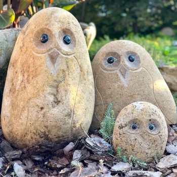 Hand Carved Natural Stone Animal Boulder Owl Sculpture For Indoor ...