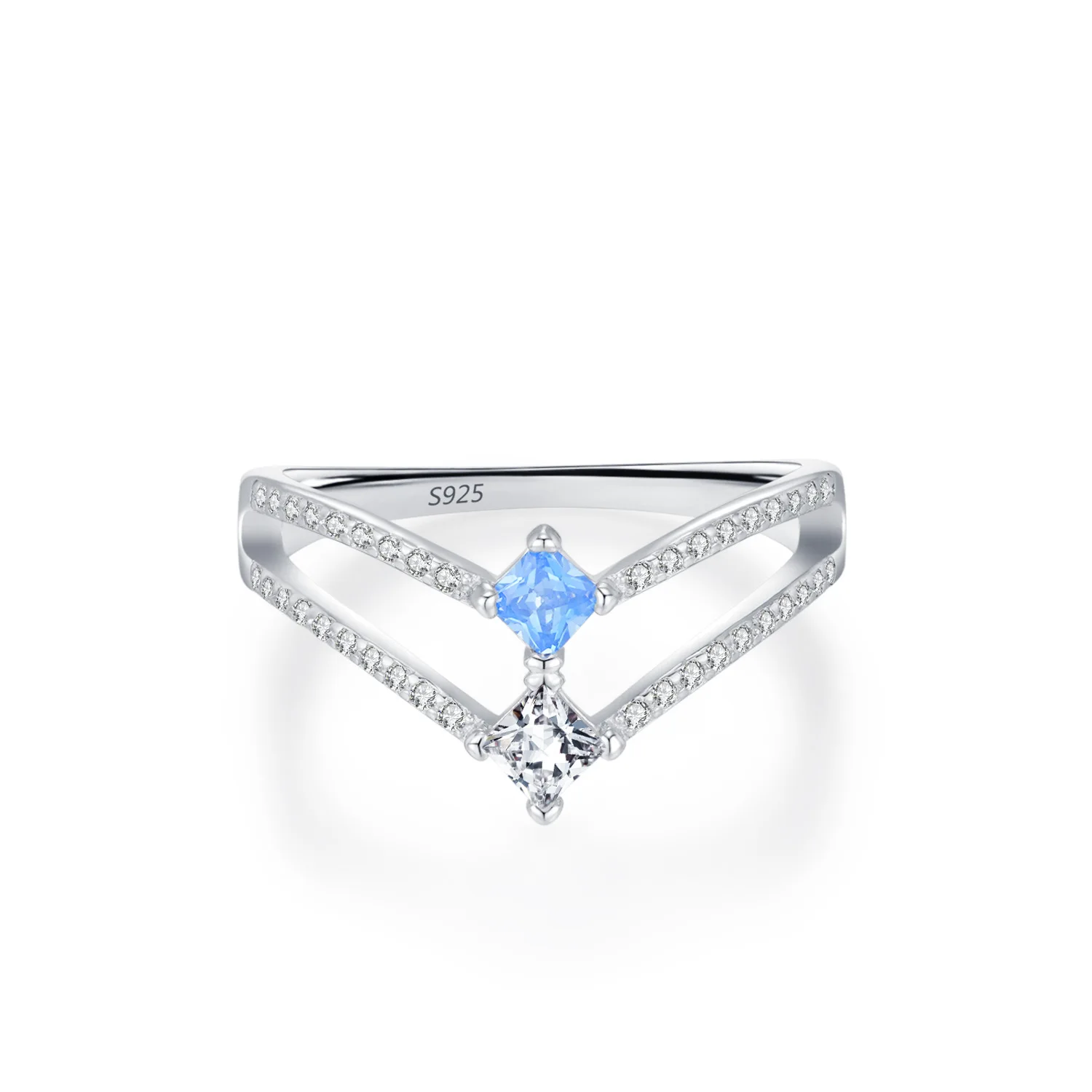 925 Sterling Silver V-Shape Crown Ring Fashionable Double  display picture 1