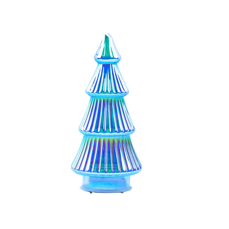 Custom Shape Glass Small Gold Christmas Tree Figurine Ornaments With Led Lights