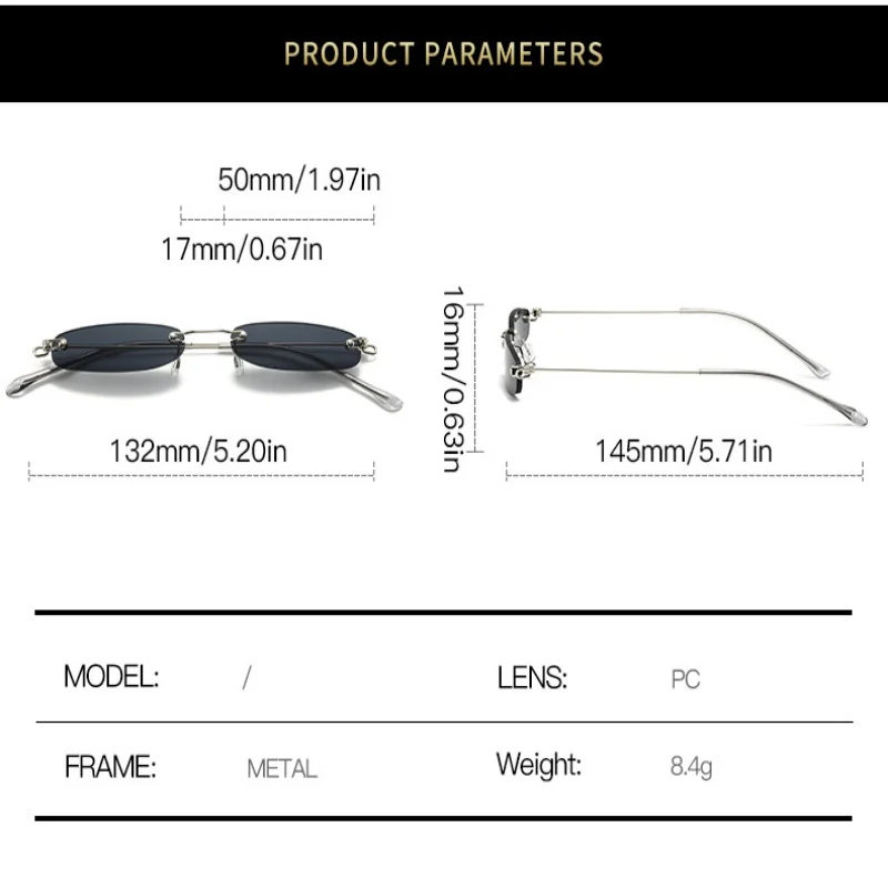 8082 Custom Logo New Personality Small Oval Frame Rimless Ultra Light Mini Women Men Shades Vintage Sunglasses