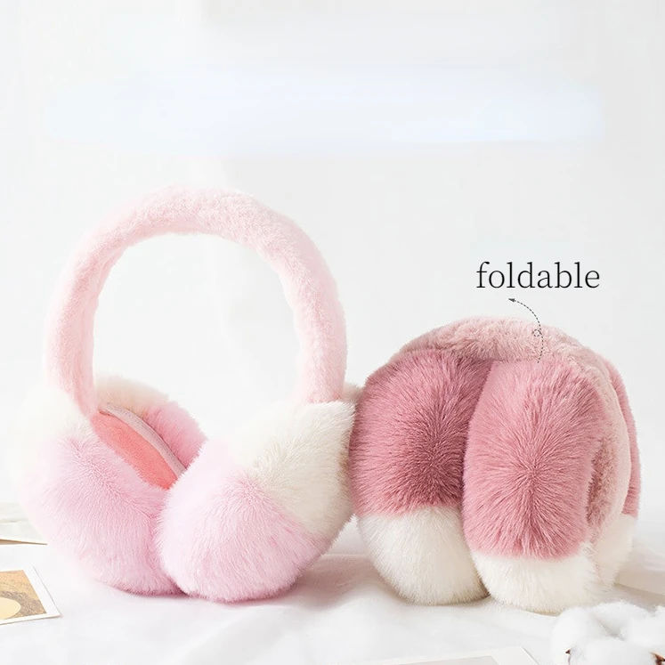 FF3246 Color Matching Windproof Warm Faux Fur Ear Muffs Festivals Gift Foldable Girls Boys Fuzzy Fluffy Plush Winter Earmuffs