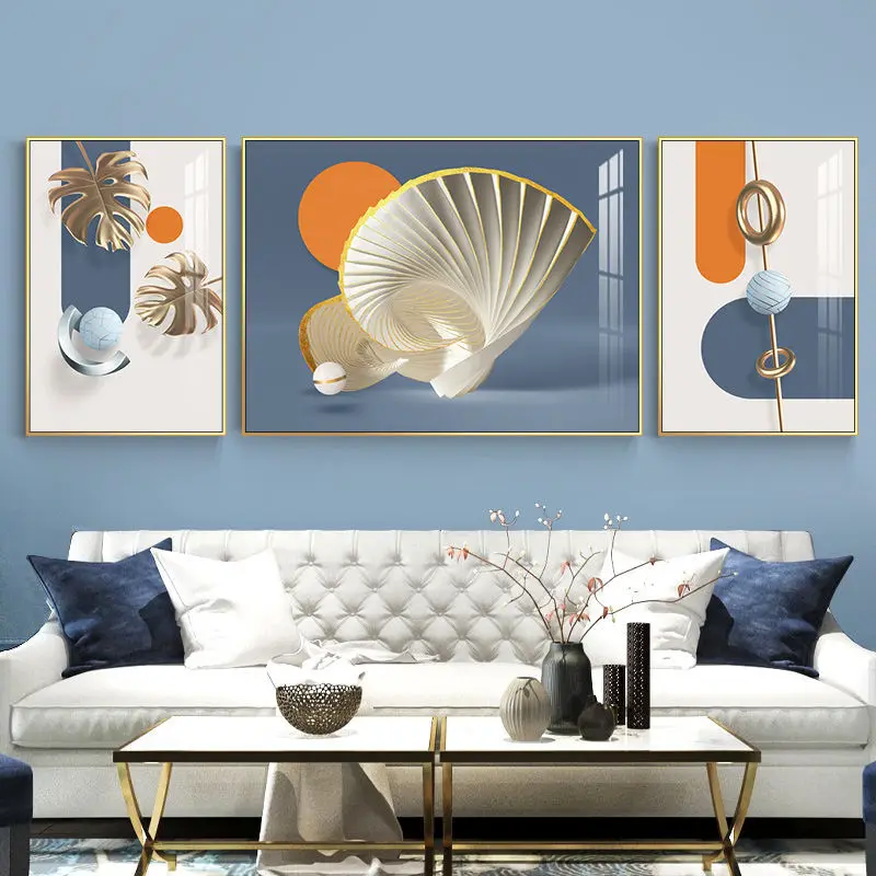ソファ装飾 抽象画 3点セット 花 鹿 羽根 モダン ウォールガラスアート