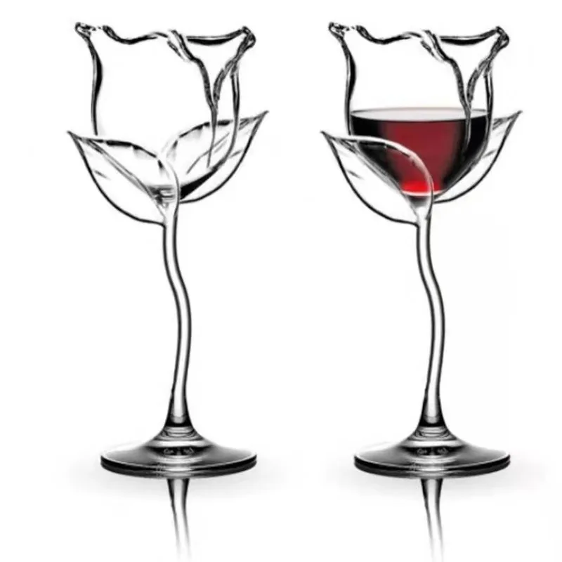 2Pcs Creative Rose Flower Shape Red Wine Glass Goblet 180ml Fancy