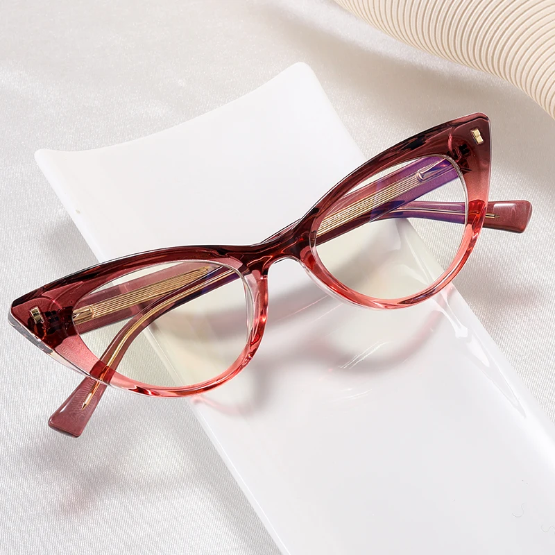 MS 97719 Women's Fashion PC Frame Prescription Glasses Big Cat Eye Design Block Blue Light Optical Eyeglasses TR90 Material