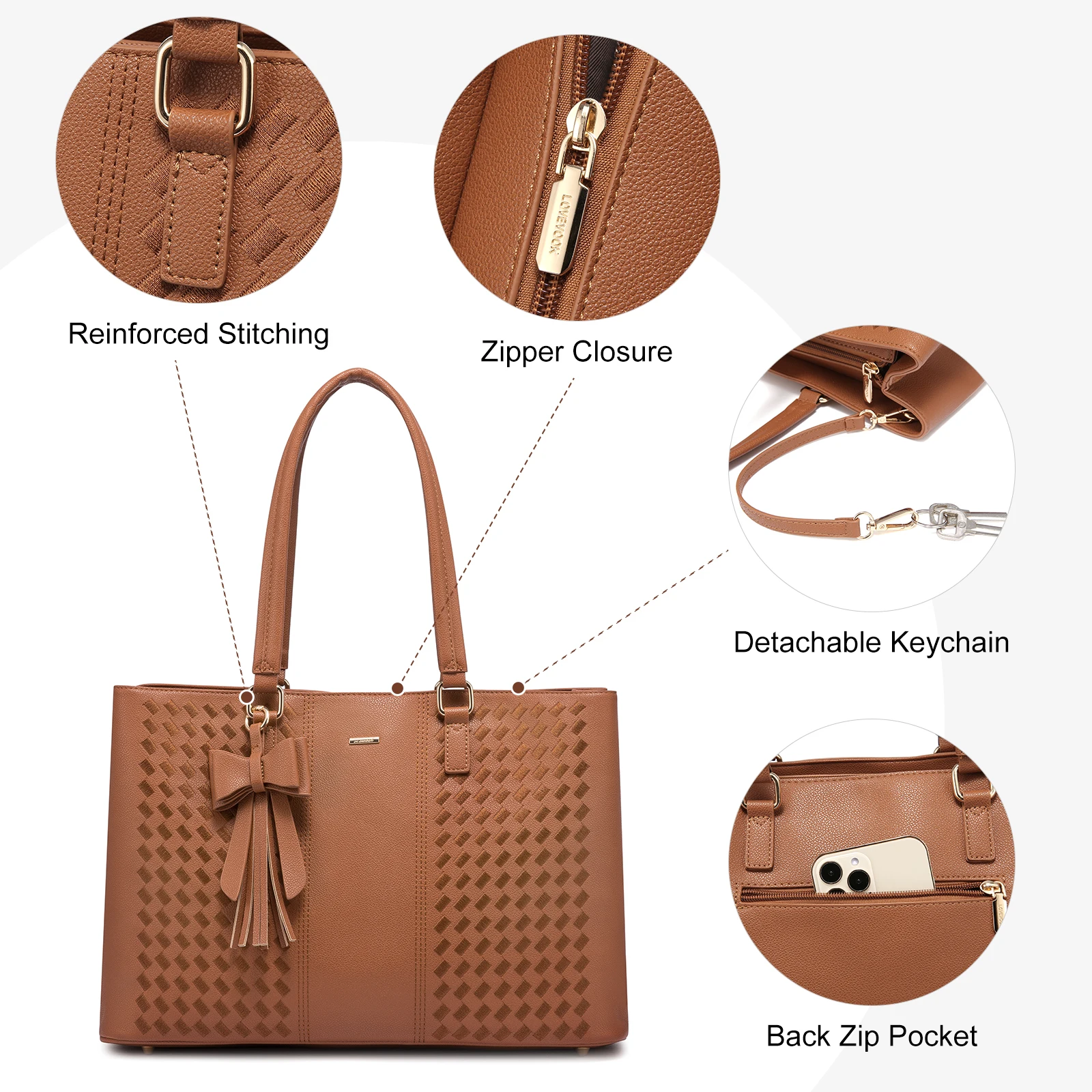 LOVEVOOK Borsa Donna Lavoro Grande - Tote Per Laptop 15.6 Pollici Impermeabile Con Pochette - Foto 3