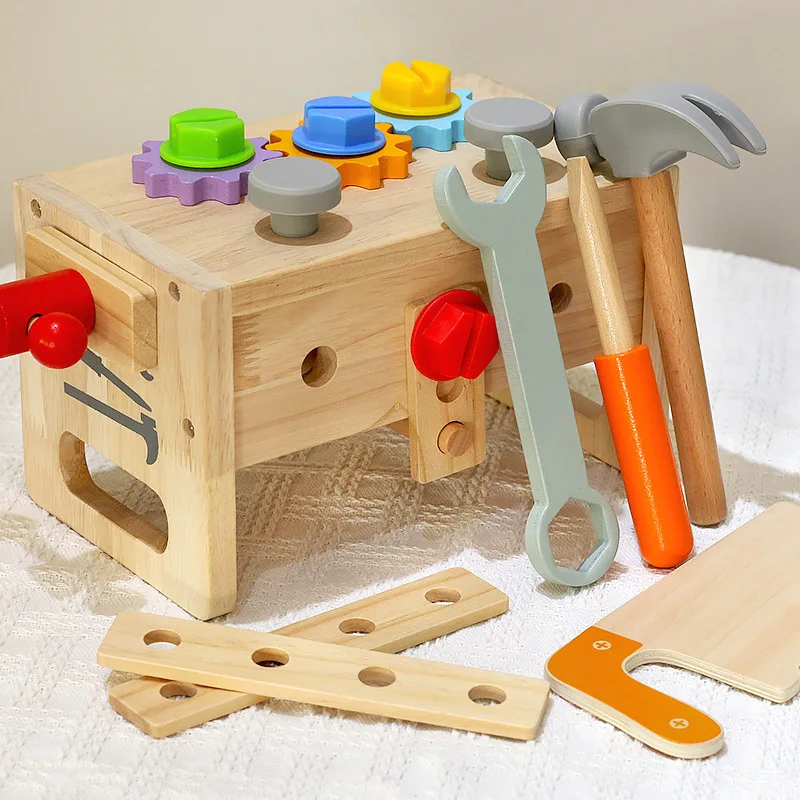 New Arrival Custom Children Wooden DIY Assembled Tool Box Educational Screw  Nuts Toys for Kids