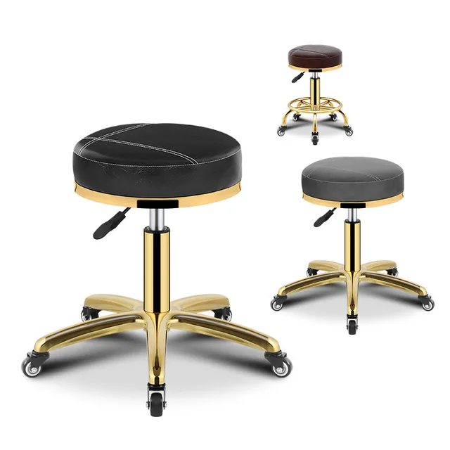 Gold Beauty Salon Equipment Hairdressing Furniture Adjustable Hydraulic Barber Rolling Stool Saloon Chair For Hair Cut