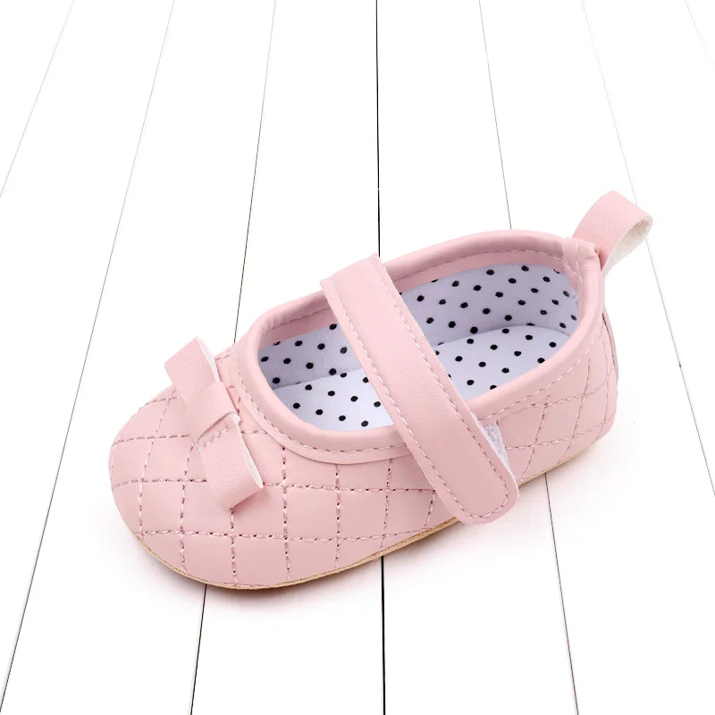 Spring & Summer Solid Color Plaid Bow Non-slip Soft-soled Baby Shoes for Girls manufacture