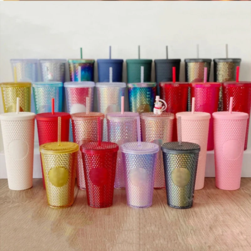 Custom Diamond Design Plastic Coffee Tumbler Double Wall