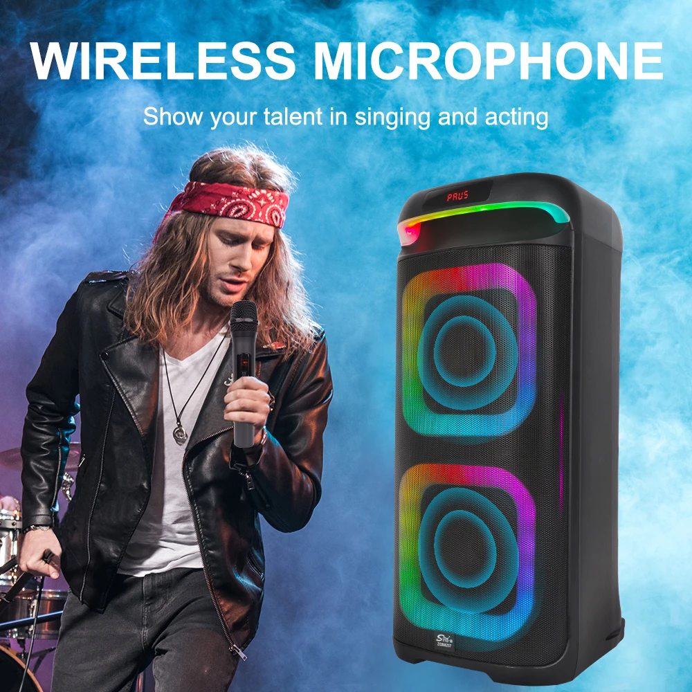 SING-E ZQS8257 Dual 8-Inch Outdoor BT Speaker with RGB LED