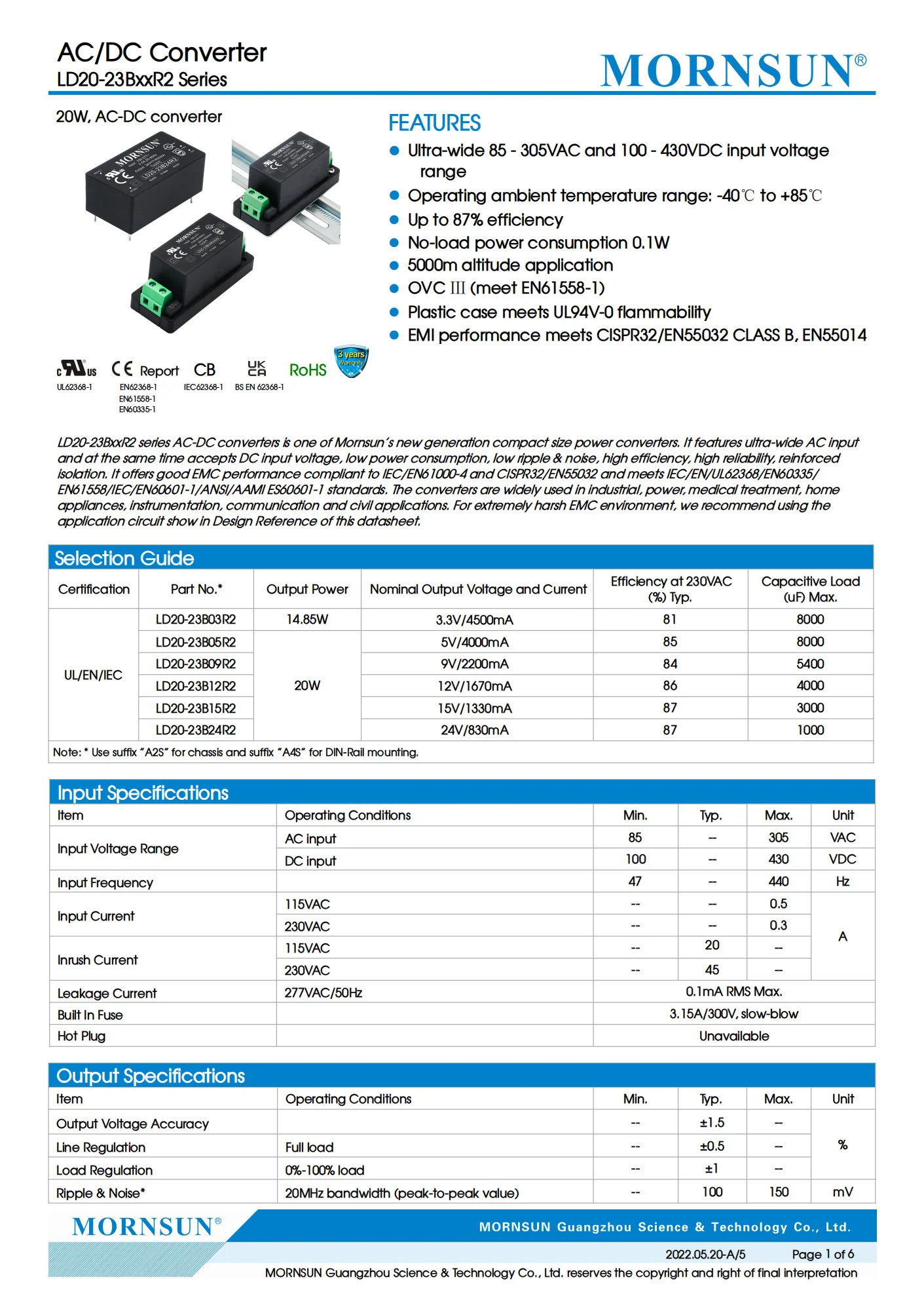 Mornsun Ld20-23b15r2 Ac/dc Converter Isolated Ac Dc Power Supplies 15v ...