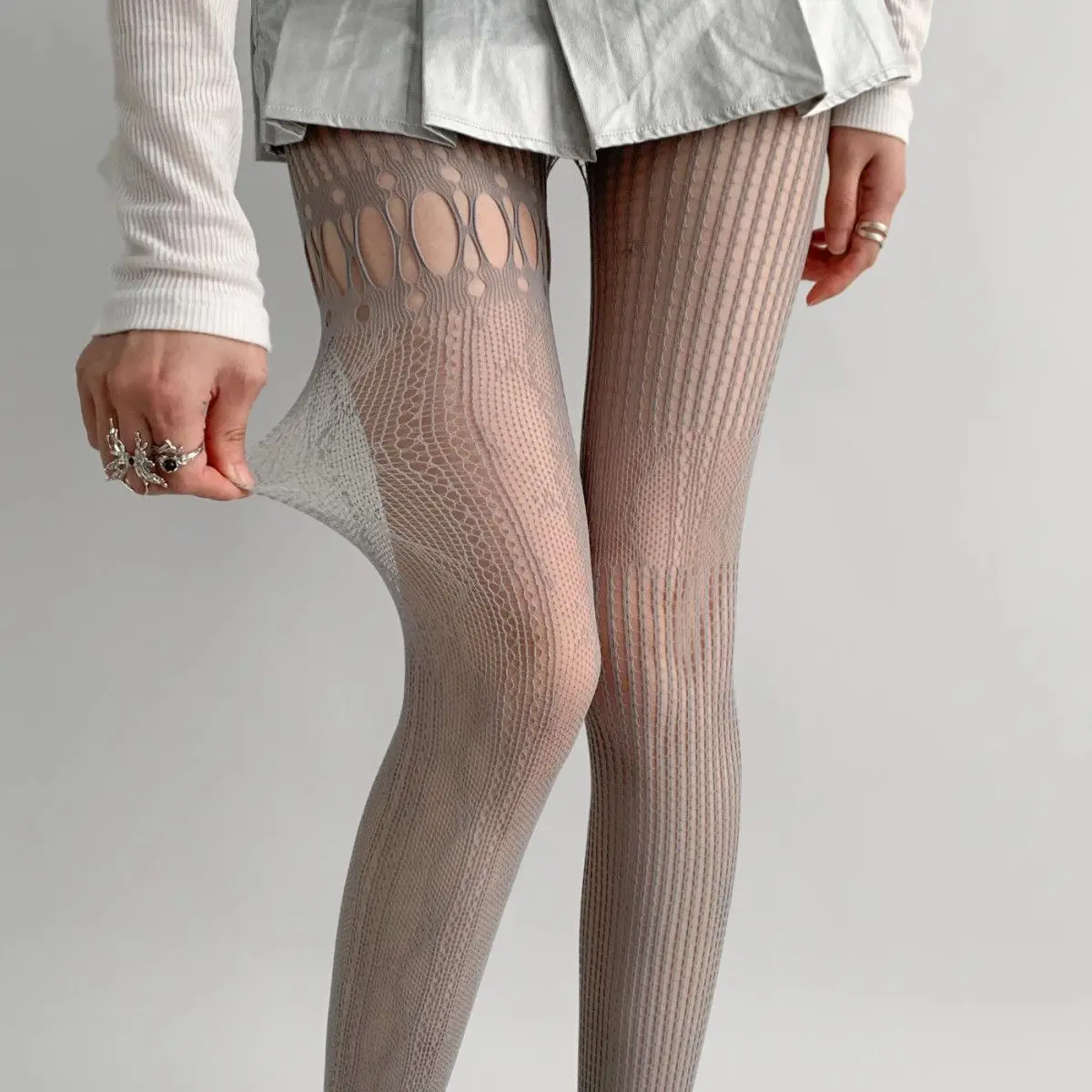 Seamless Nylon and Spandex Transparent Tight Jacquard Pattern Lace Pantyhose for Adults Inspired by Japan Mature Tube
