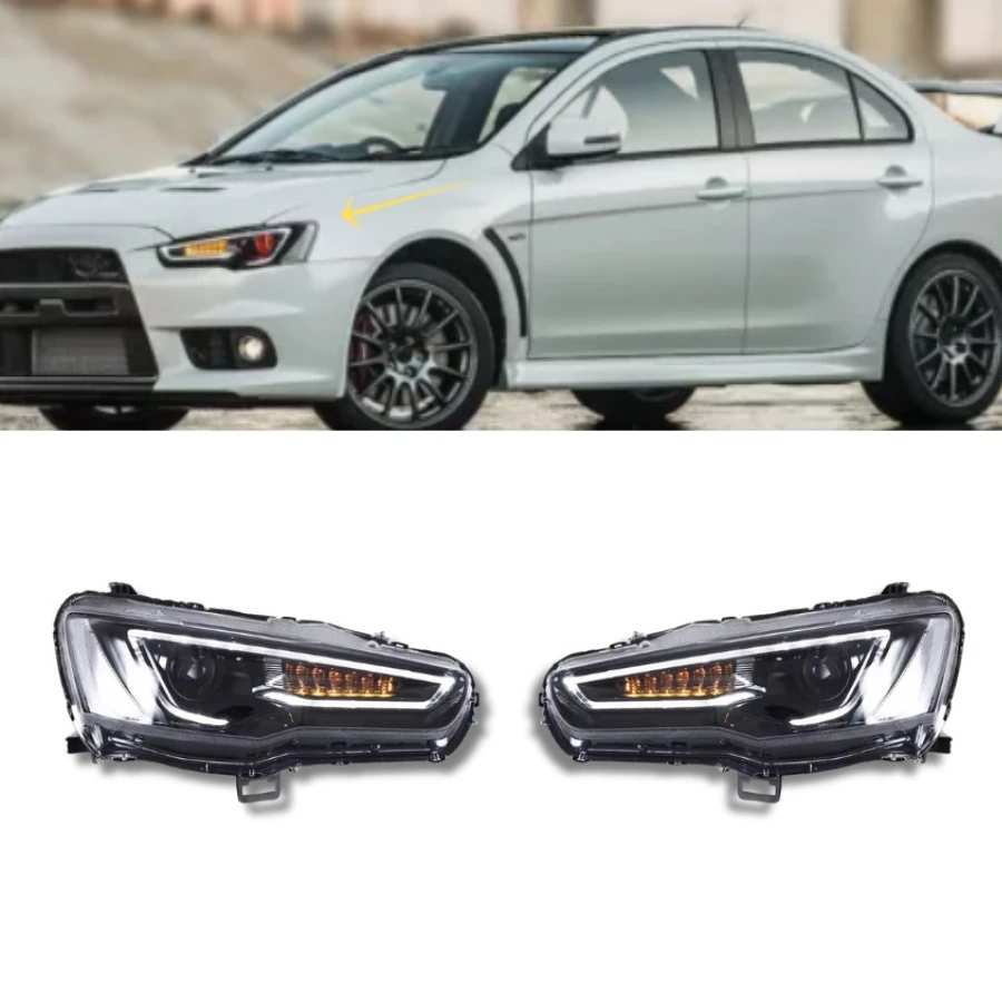Tiypeor Pair LED Headlights Head Lamp for Mitsubishi Lancer EVO X 2008 - 2018 Sequential Front Projector LED Headlights