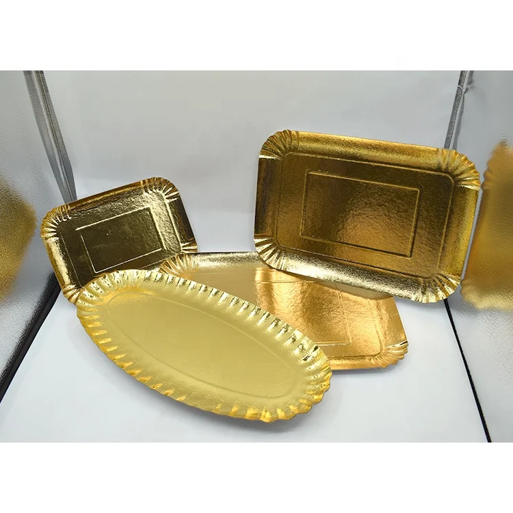 Wholesale Custom Print Small Batch Food Grade Paper Dish Wedding Party Dinner Gold Foil Cake Dessert Paper Plate