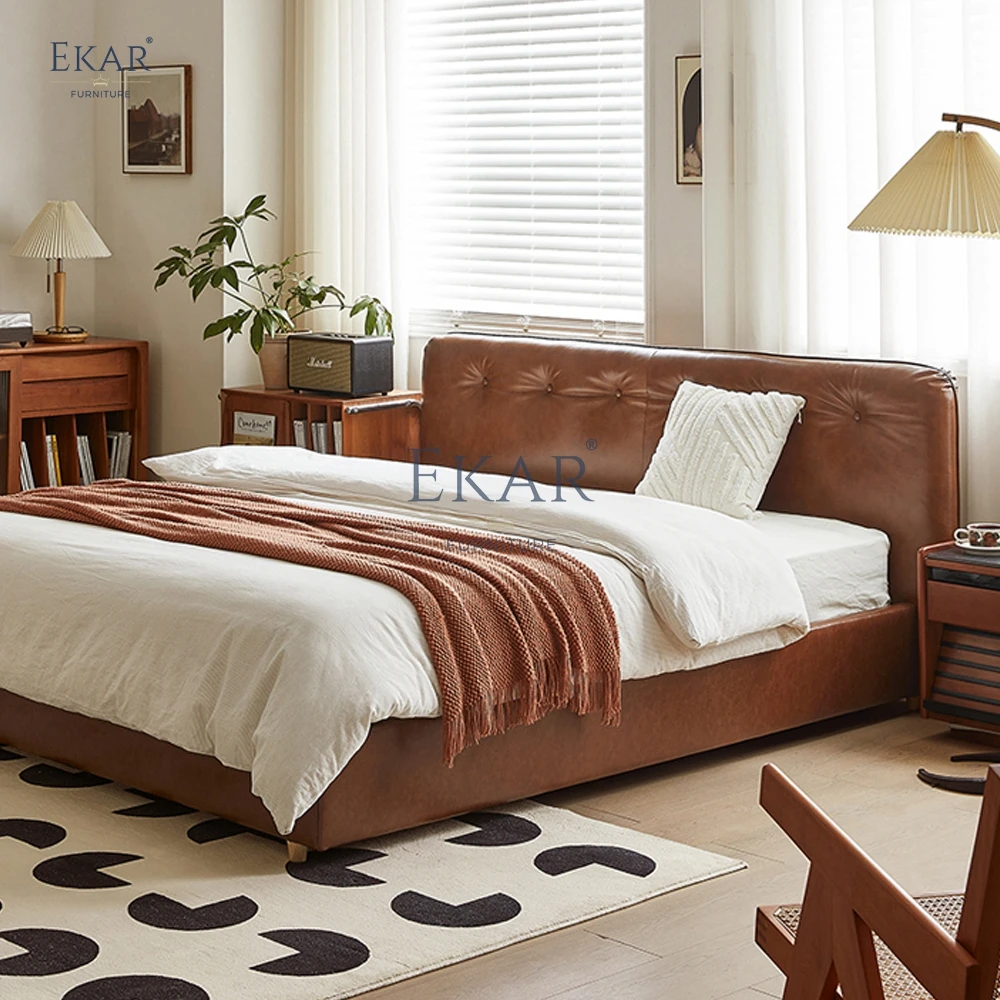 product new design ekar nappa leather half leather pine slat bedroom bed-61