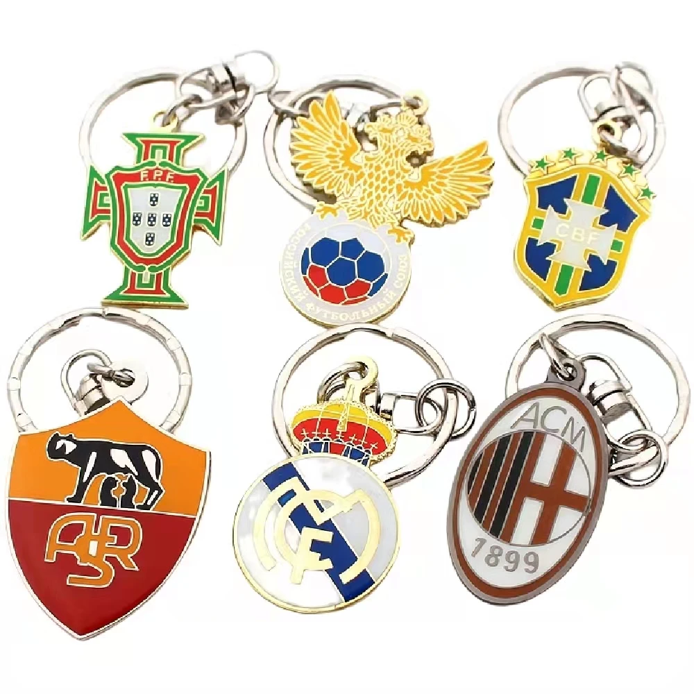 Club Souvenir Metal Epoxy Soccer Football Rotated Champion League Sports Key chain Key ring