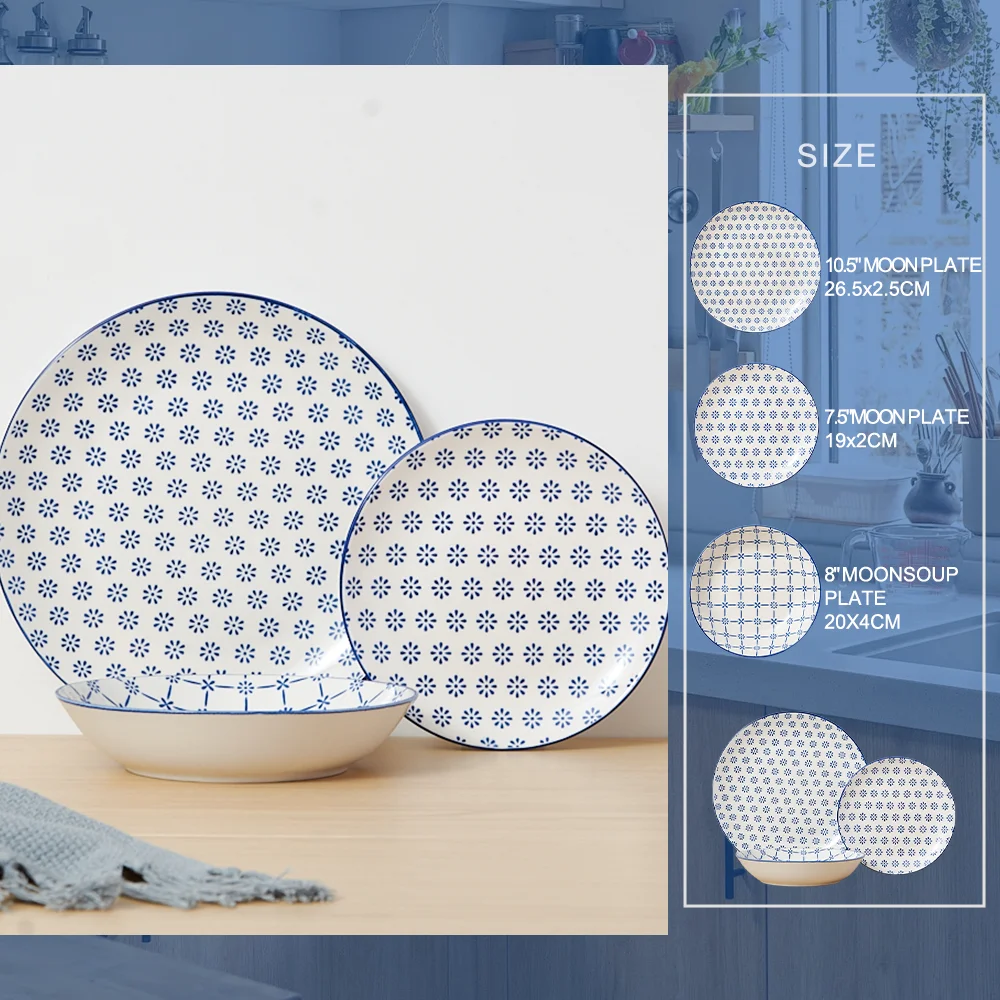 Wholesale Linyi Customisable White Porcelain Dinnerware Sets Printed Patterns Plates for Home Dining Tables