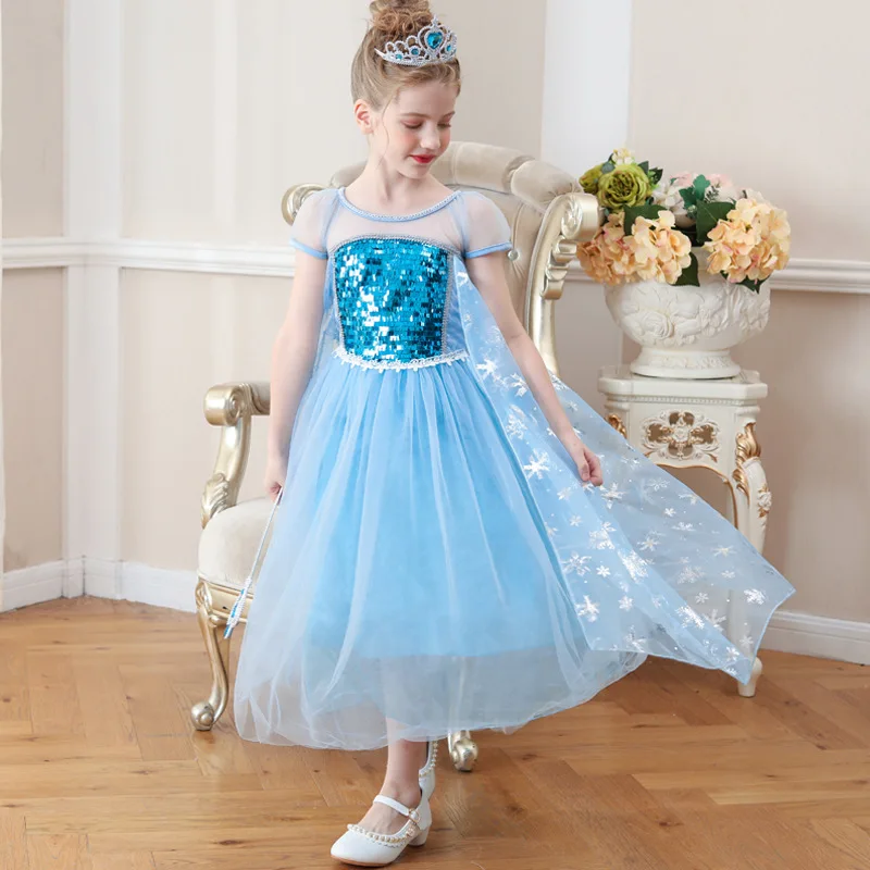 Yoliyolei Wholesale Party Wear Gown Glitter Fabric Elsa Anna Snow Kids  Princess Fancy Dresses for Little Girl