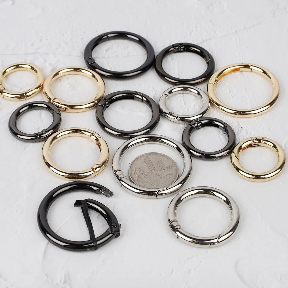 18 Pieces Spring O Rings Alloy Trigger Round Snap Buckle, 6 Colors