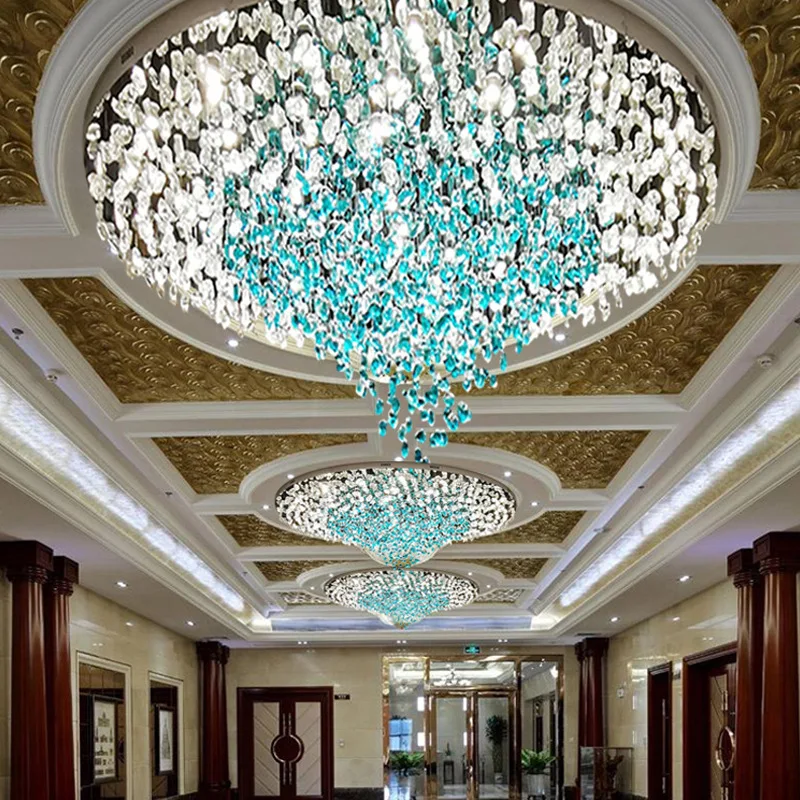 Hotel Lobby Customization Large Sand Table Lamp Hall Maple Leaf Art Hanging K9 Crystal Chandelier
